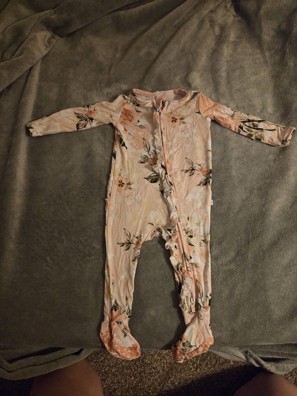 Posh Peanut Peach Floral Footed One-Piece